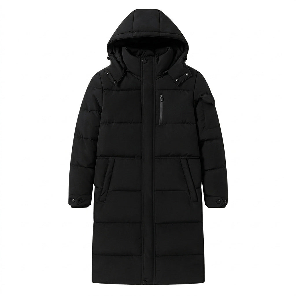 Langer Herren-Steppmantel mit Kapuze-Coats for men-Alpenkind