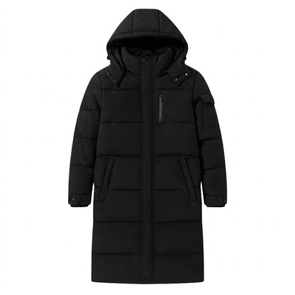 Langer Herren-Steppmantel mit Kapuze-Coats for men-Alpenkind