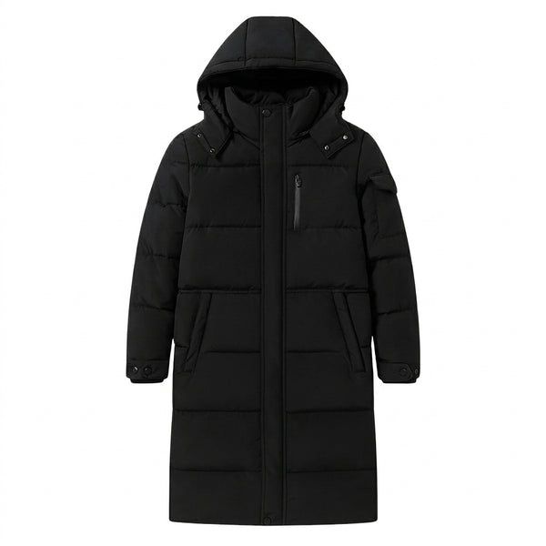 Langer Herren-Steppmantel mit Kapuze-Coats for men-Alpenkind