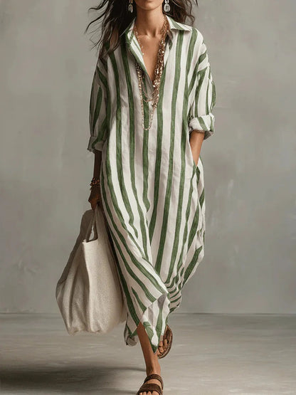 Langes gestreiftes Hemdblusenkleid für Damen-Maxi Dress-Alpenkind