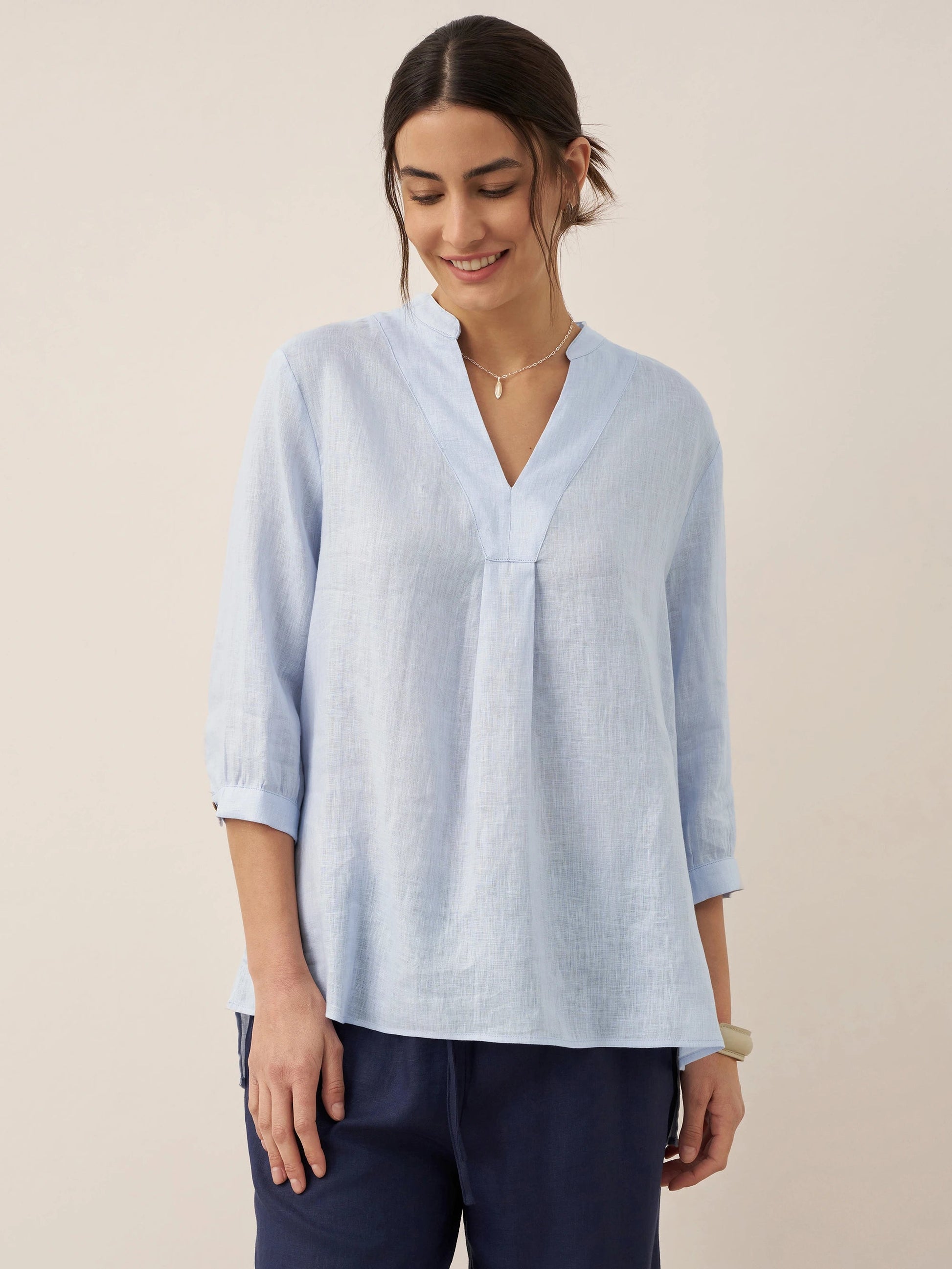 Leinen-Tunika mit V-Ausschnitt für Damen-Shirts for women-Alpenkind
