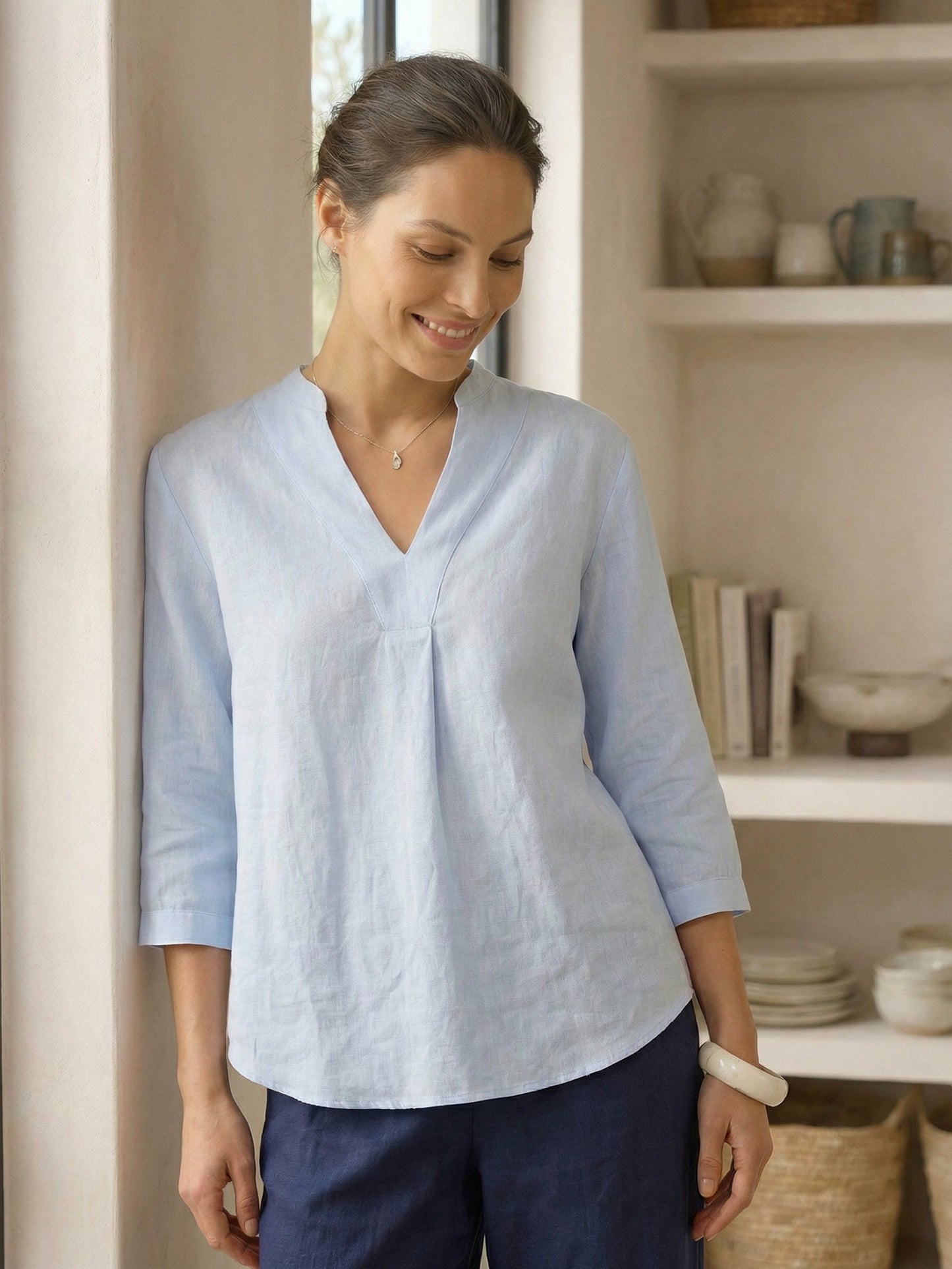 Leinen-Tunika mit V-Ausschnitt für Damen-Shirts for women-Alpenkind
