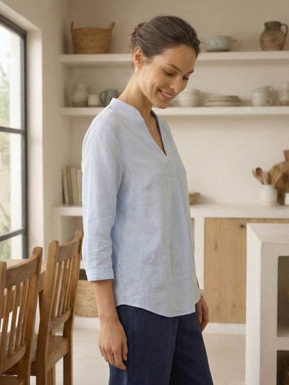Leinen-Tunika mit V-Ausschnitt für Damen-Shirts for women-Alpenkind