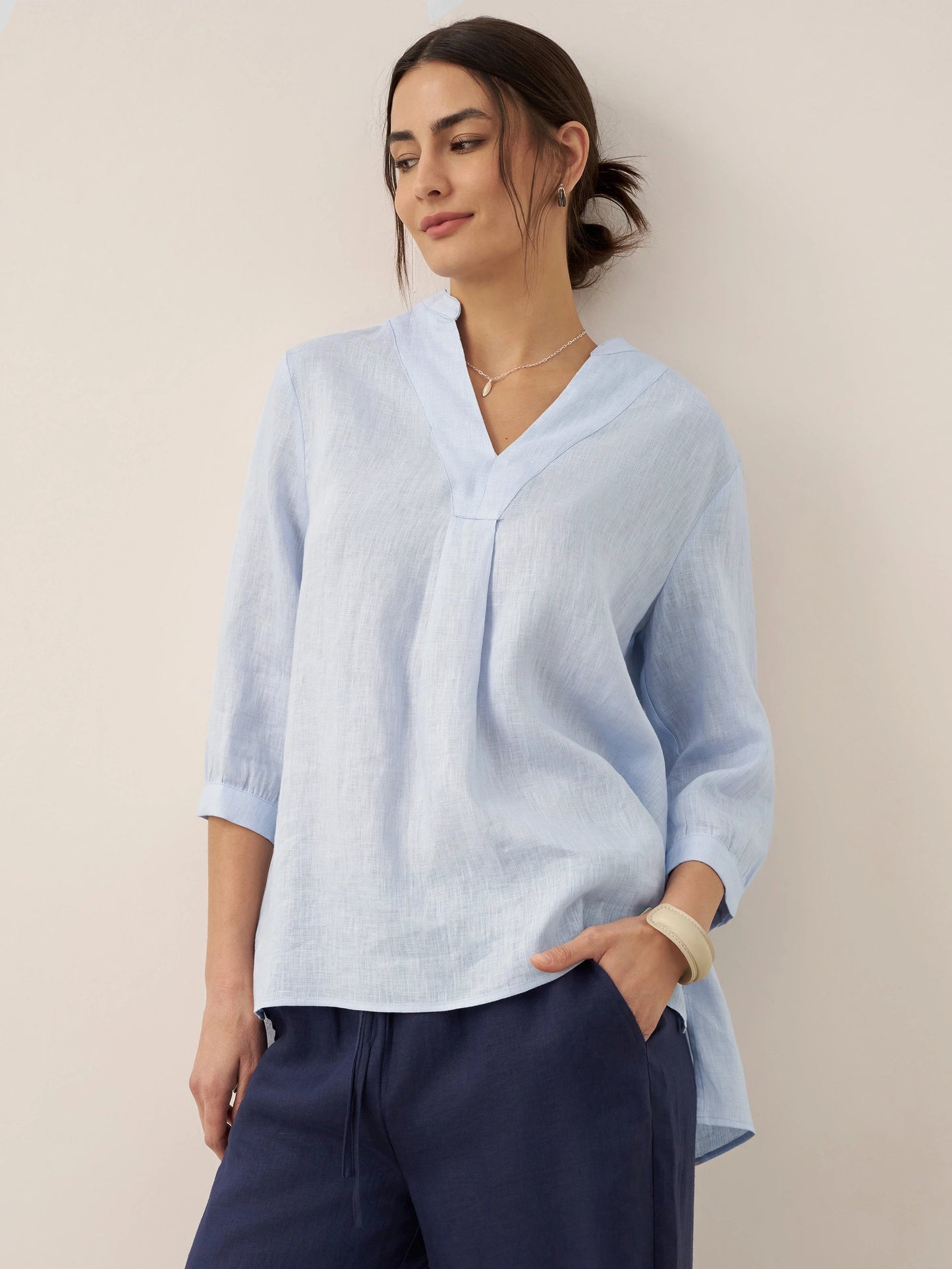 Leinen-Tunika mit V-Ausschnitt für Damen-Shirts for women-Alpenkind