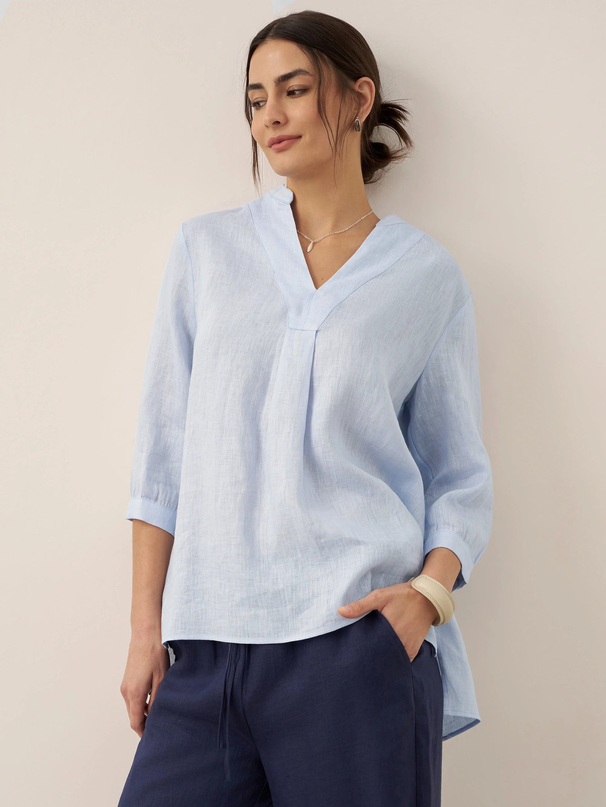 Leinen-Tunika mit V-Ausschnitt für Damen-Shirts for women-Alpenkind