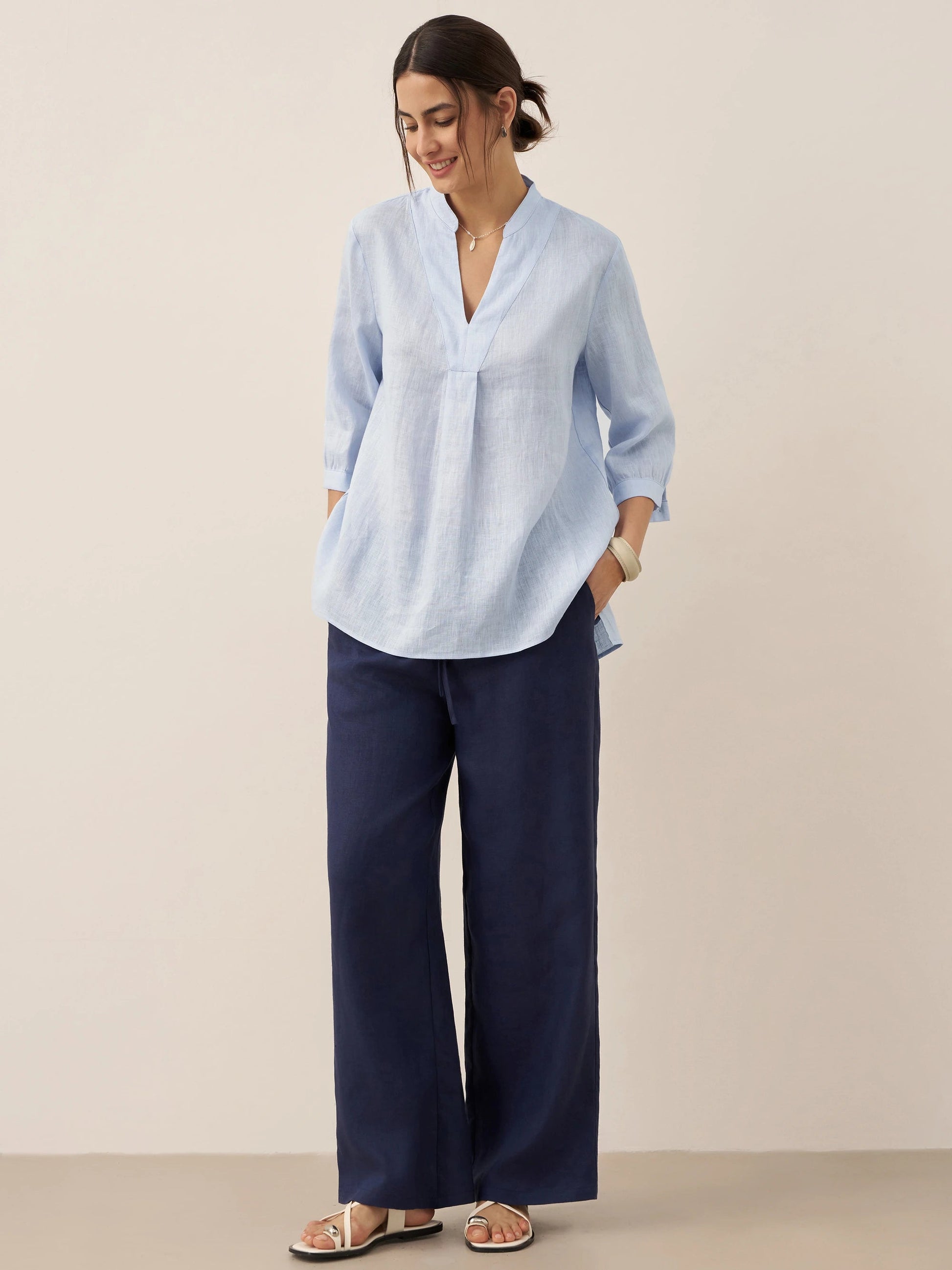 Leinen-Tunika mit V-Ausschnitt für Damen-Shirts for women-Alpenkind