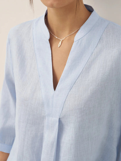 Leinen-Tunika mit V-Ausschnitt für Damen-Shirts for women-Alpenkind