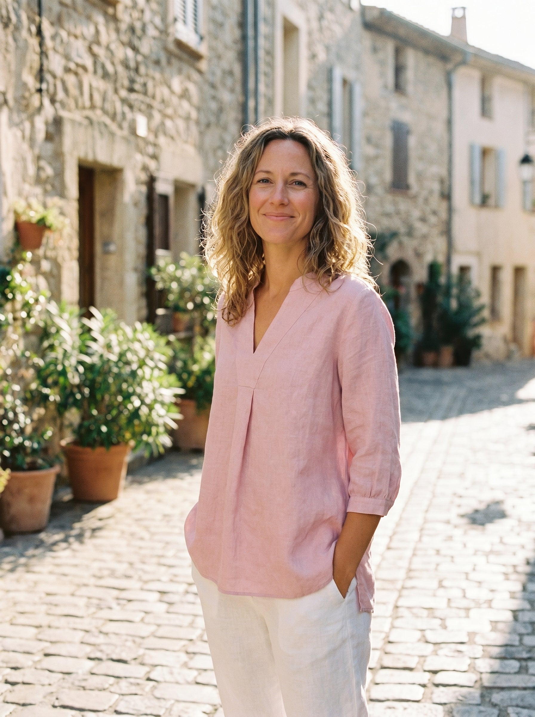 Leinen-Tunika mit V-Ausschnitt für Damen-Shirts for women-Alpenkind