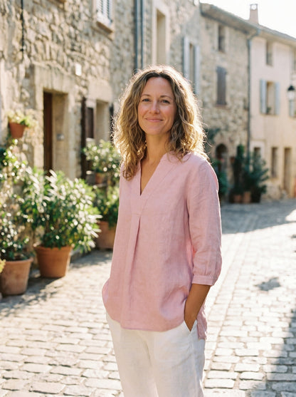 Leinen-Tunika mit V-Ausschnitt für Damen-Shirts for women-Alpenkind