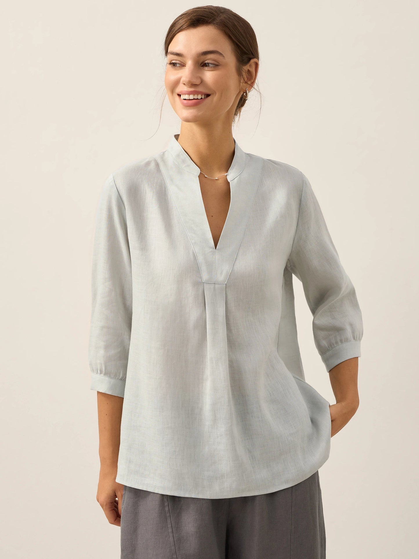 Leinen-Tunika mit V-Ausschnitt für Damen-Shirts for women-Alpenkind