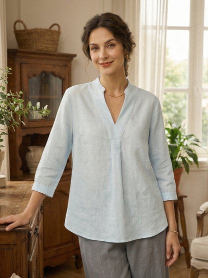 Leinen-Tunika mit V-Ausschnitt für Damen-Shirts for women-Alpenkind