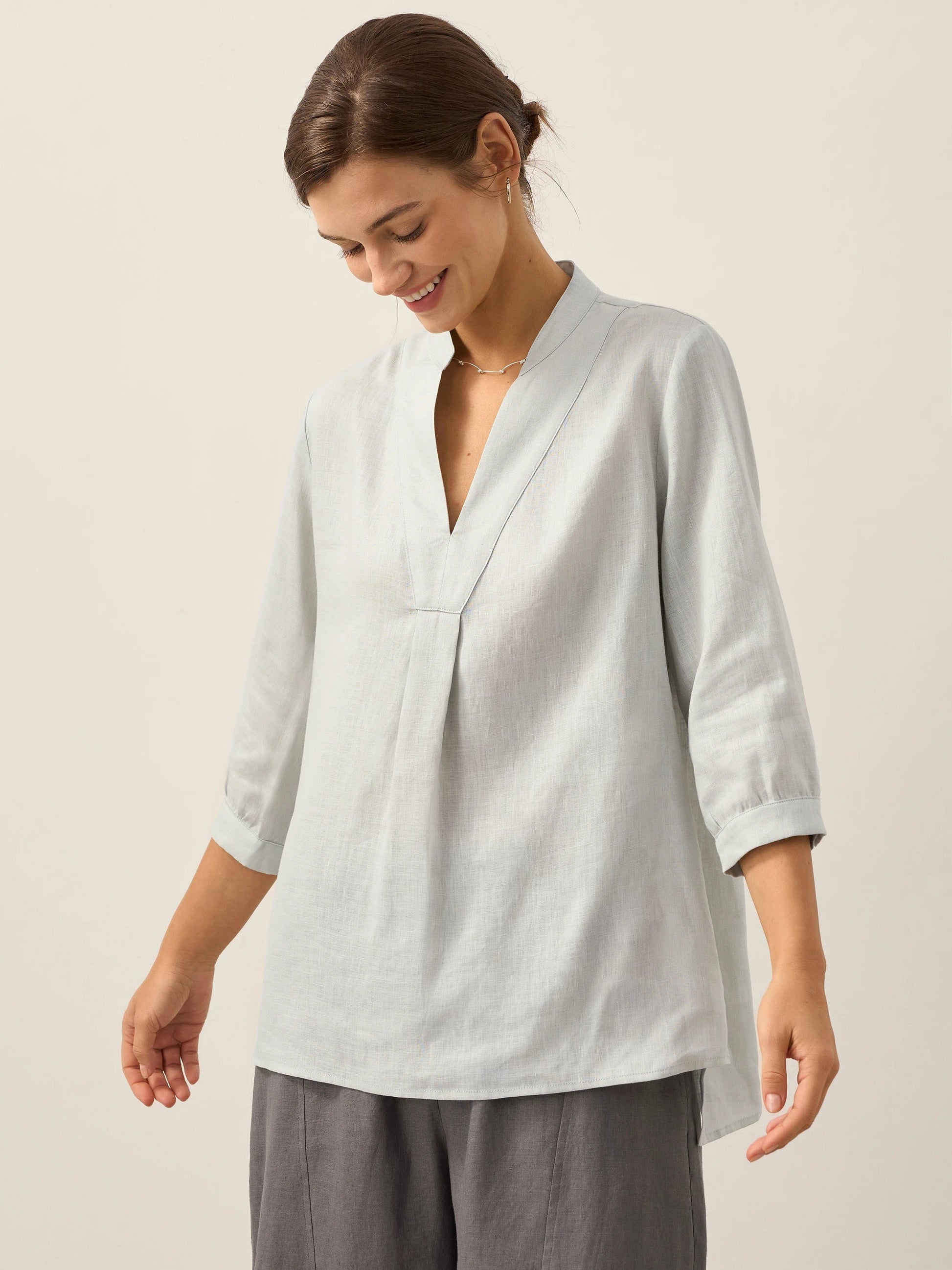 Leinen-Tunika mit V-Ausschnitt für Damen-Shirts for women-Alpenkind