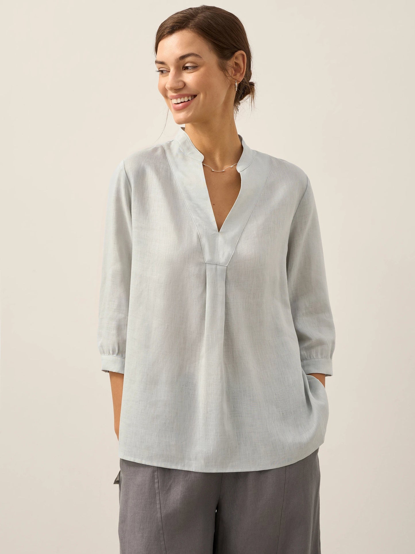 Leinen-Tunika mit V-Ausschnitt für Damen-Shirts for women-Alpenkind