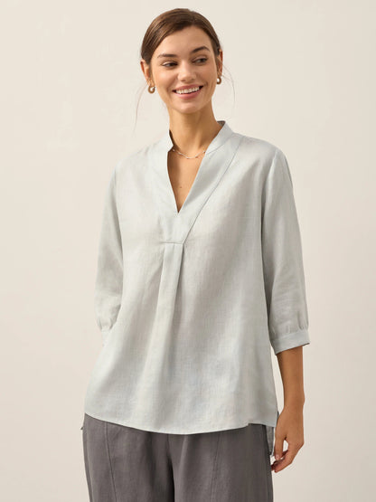 Leinen-Tunika mit V-Ausschnitt für Damen-Shirts for women-Alpenkind