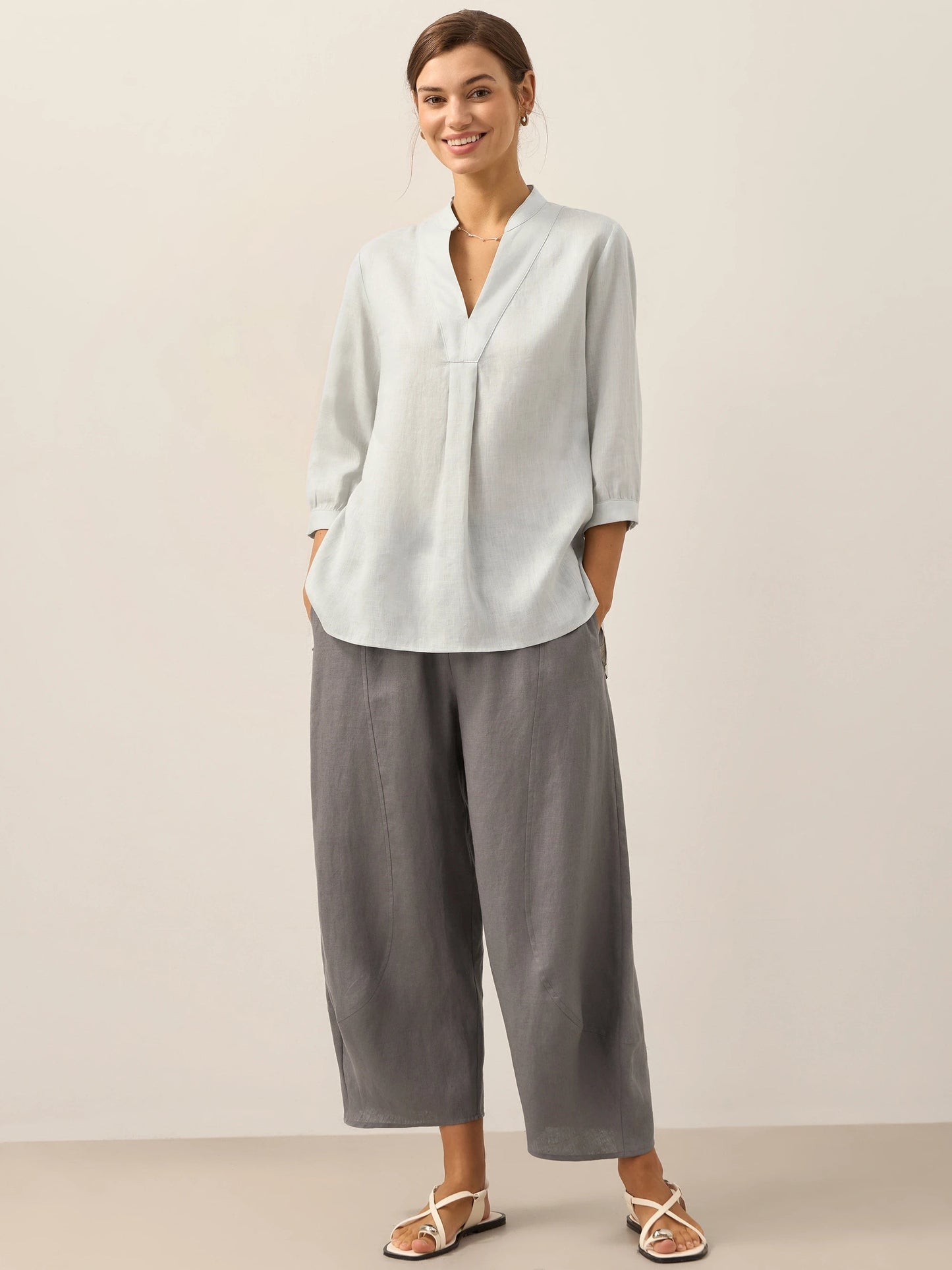 Leinen-Tunika mit V-Ausschnitt für Damen-Shirts for women-Alpenkind