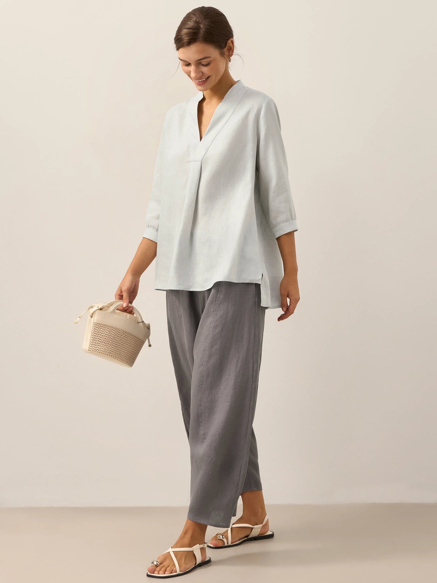 Leinen-Tunika mit V-Ausschnitt für Damen-Shirts for women-Alpenkind