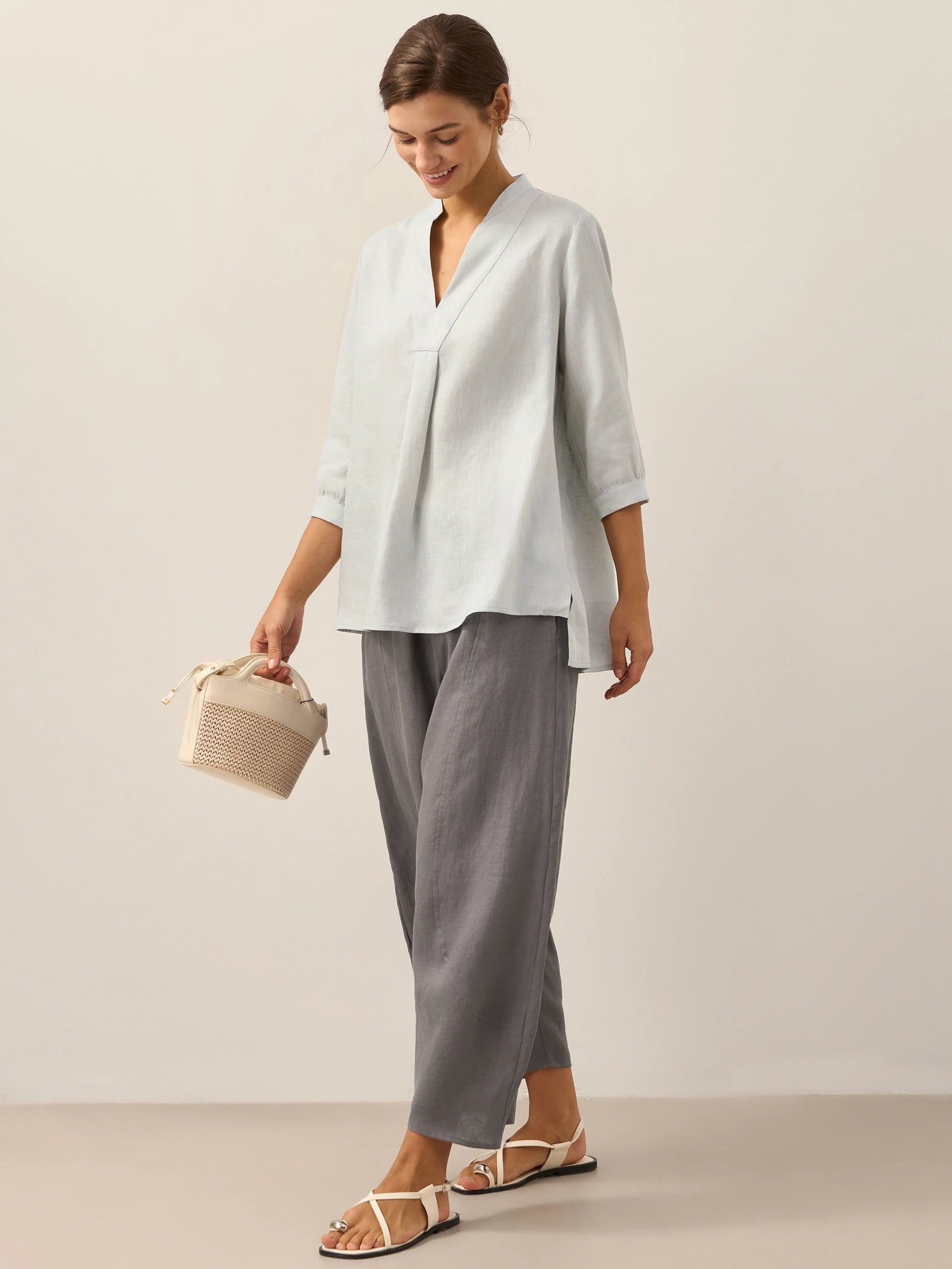 Leinen-Tunika mit V-Ausschnitt für Damen-Shirts for women-Alpenkind
