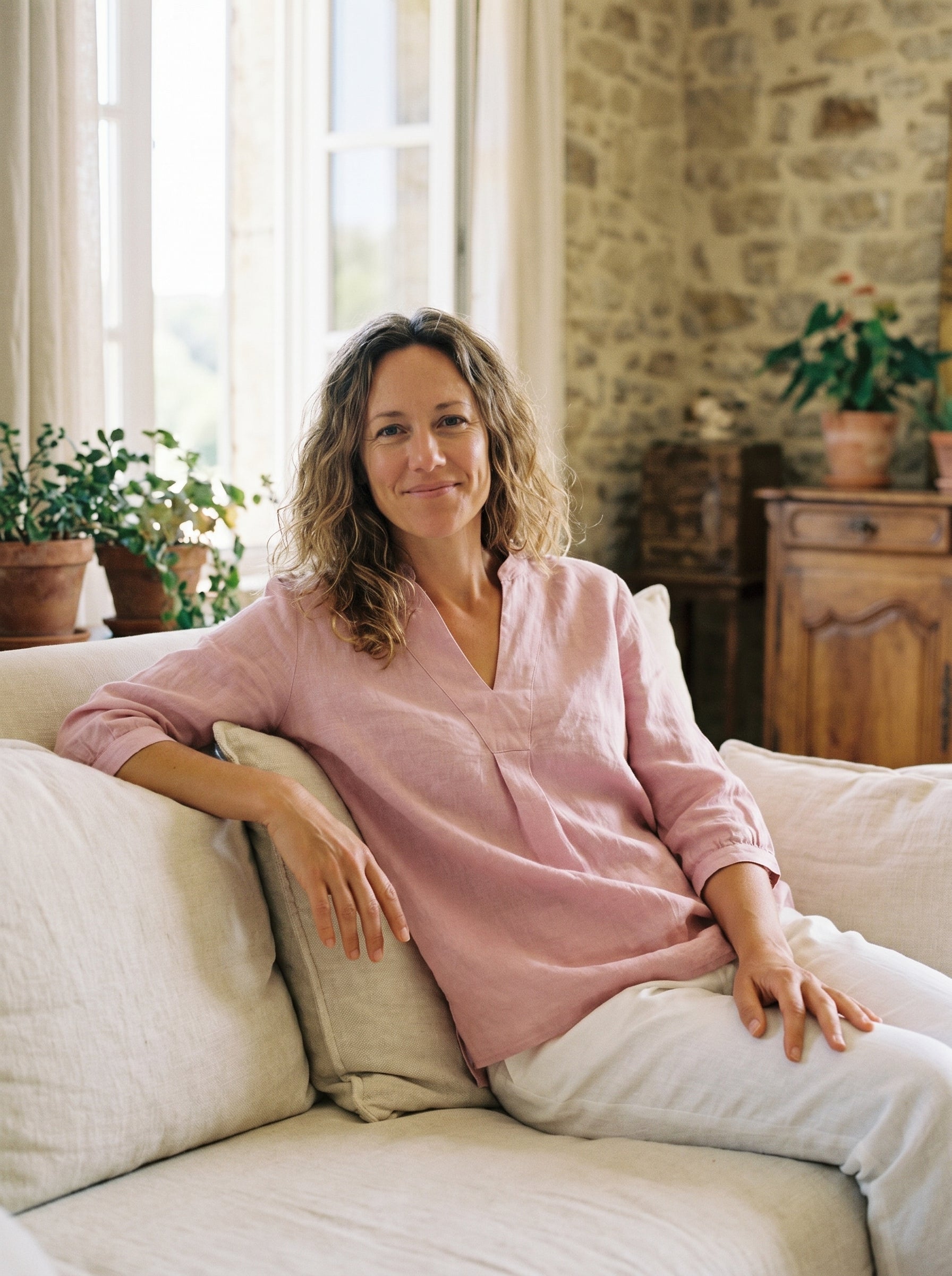 Leinen-Tunika mit V-Ausschnitt für Damen-Shirts for women-Alpenkind