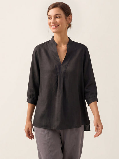 Leinen-Tunika mit V-Ausschnitt für Damen-Shirts for women-Alpenkind