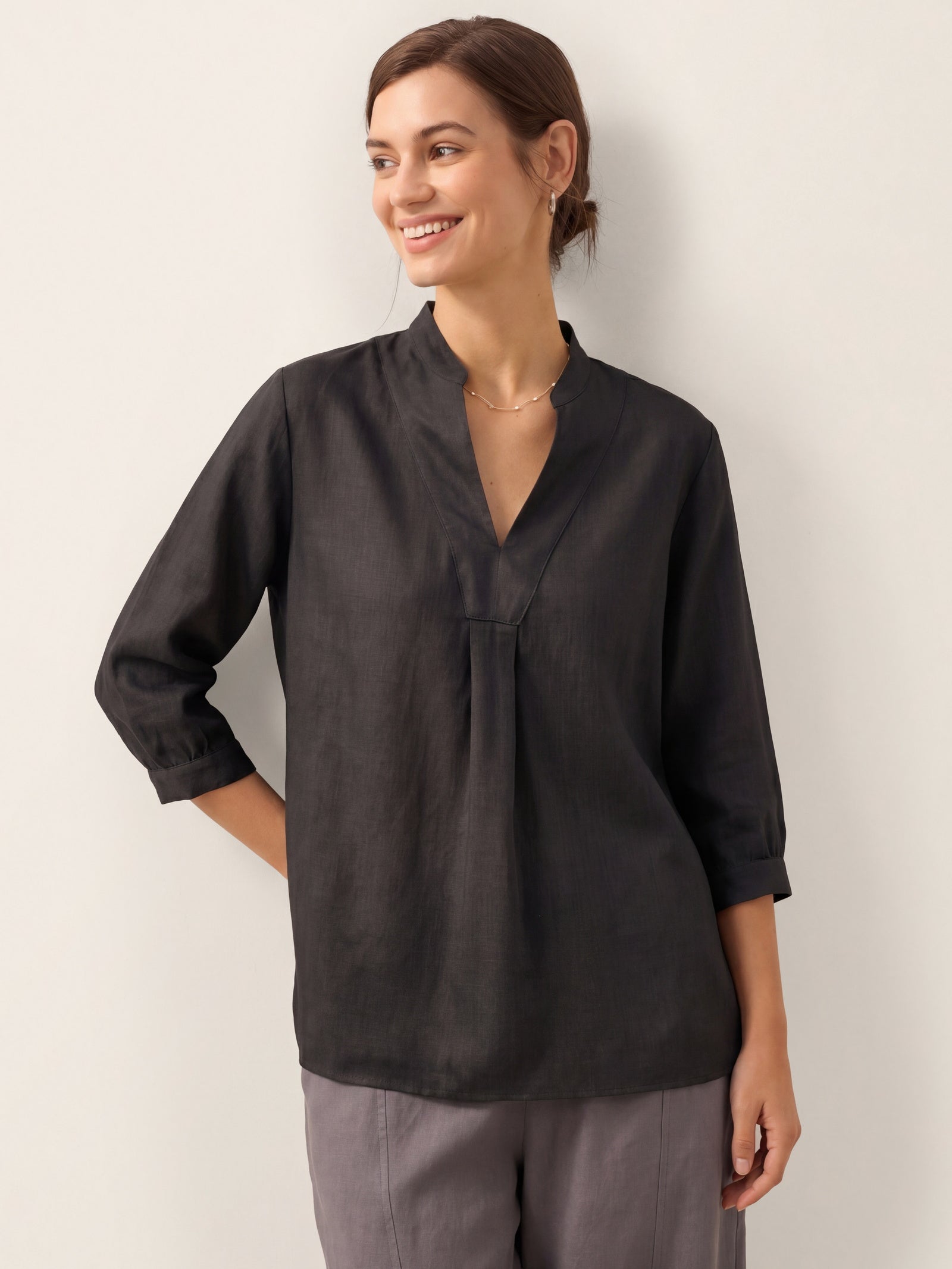 Leinen-Tunika mit V-Ausschnitt für Damen-Shirts for women-Alpenkind