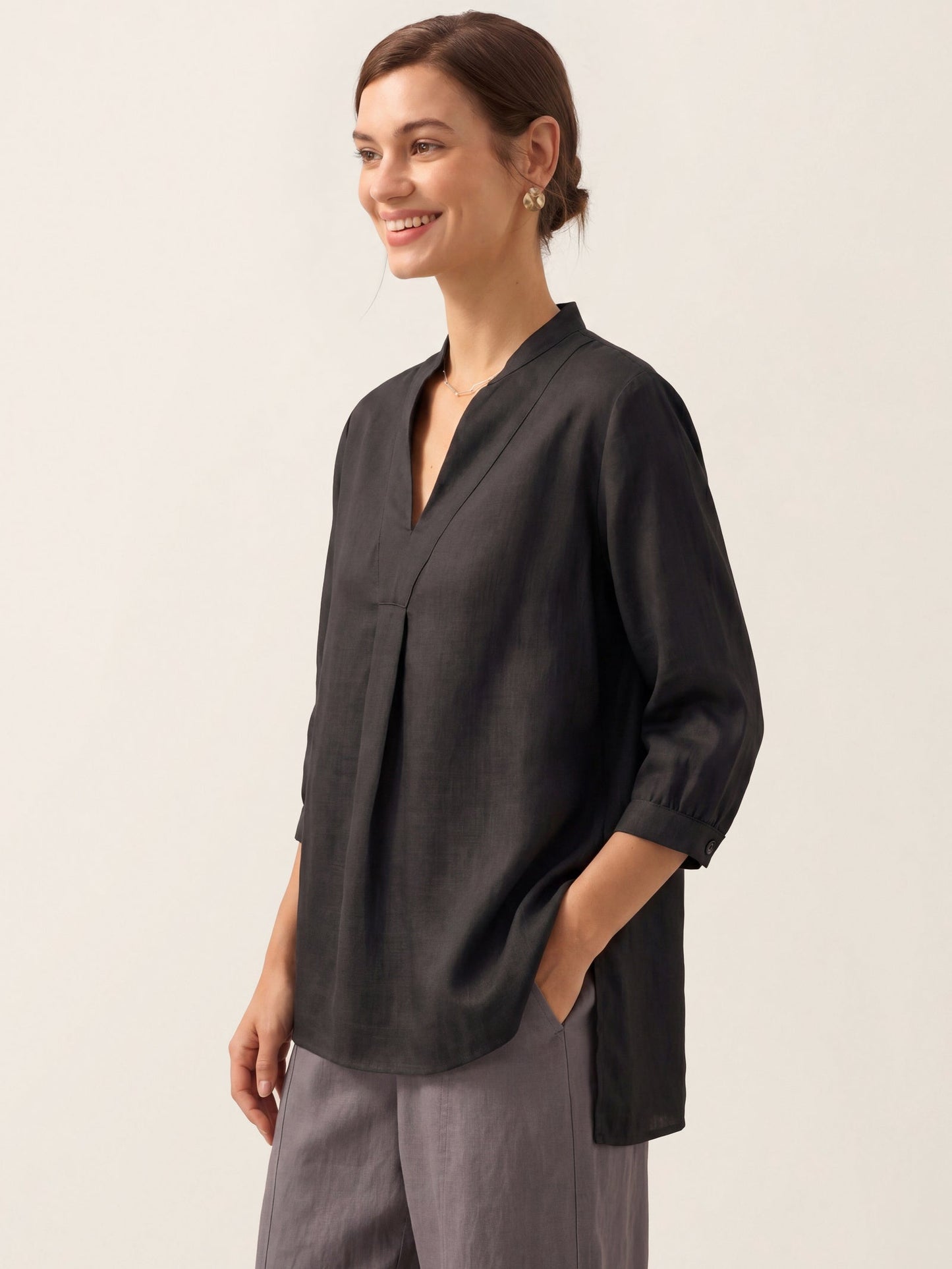 Leinen-Tunika mit V-Ausschnitt für Damen-Shirts for women-Alpenkind