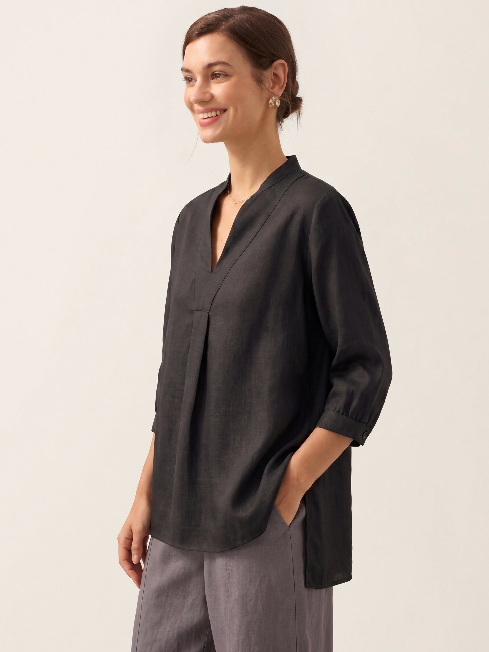 Leinen-Tunika mit V-Ausschnitt für Damen-Shirts for women-Alpenkind