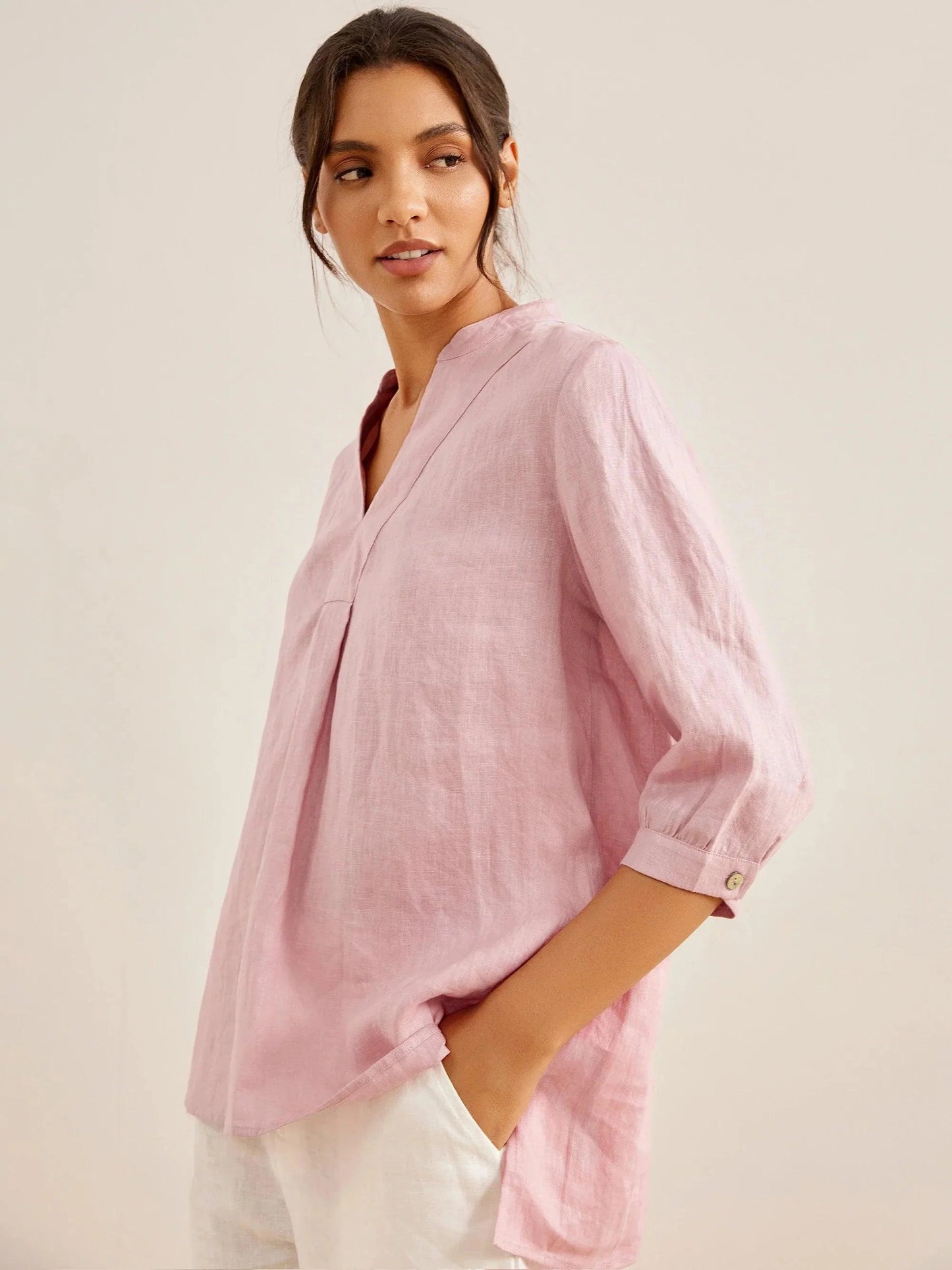 Leinen-Tunika mit V-Ausschnitt für Damen-Shirts for women-Alpenkind