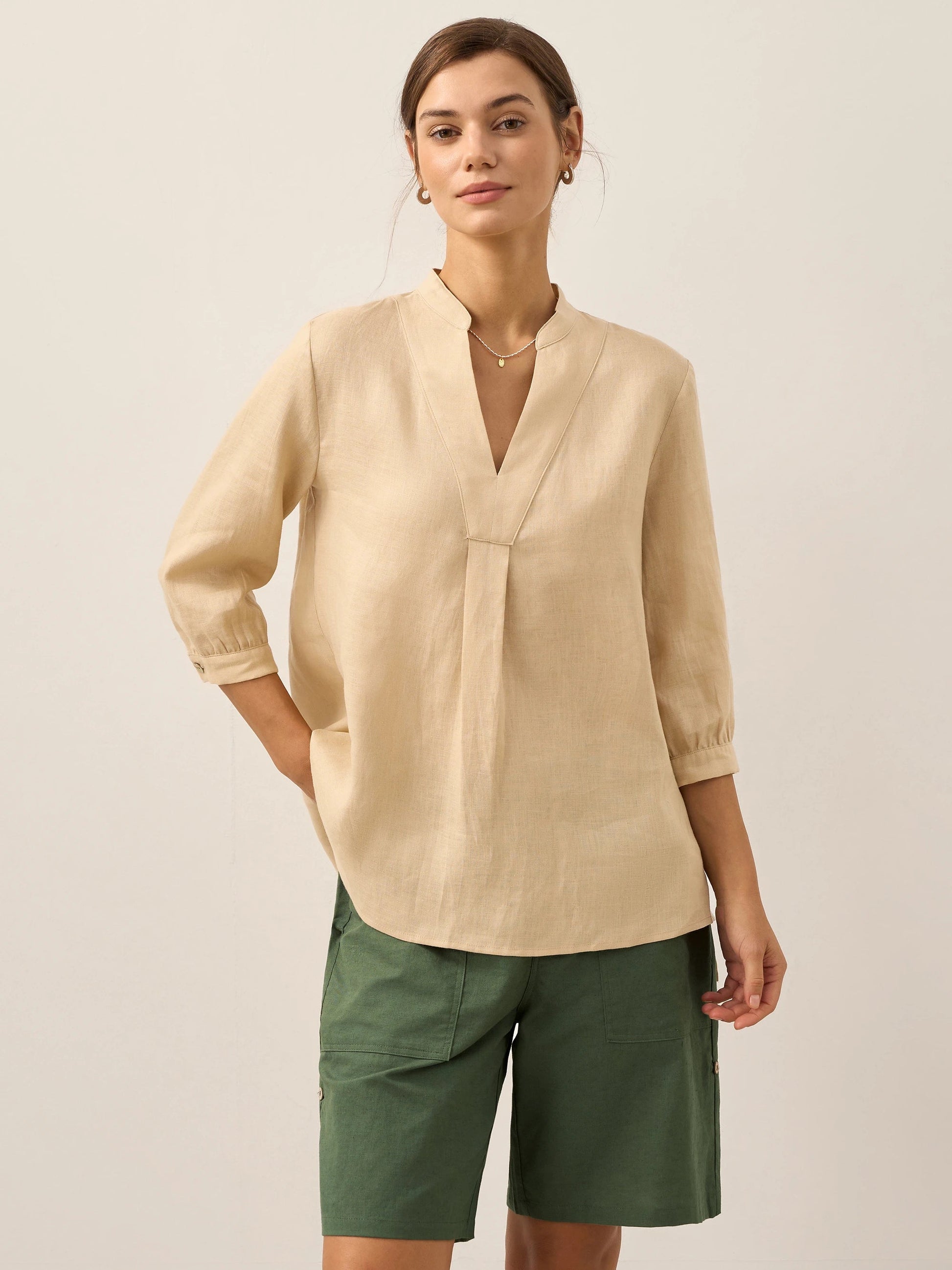Leinen-Tunika mit V-Ausschnitt für Damen-Shirts for women-Alpenkind