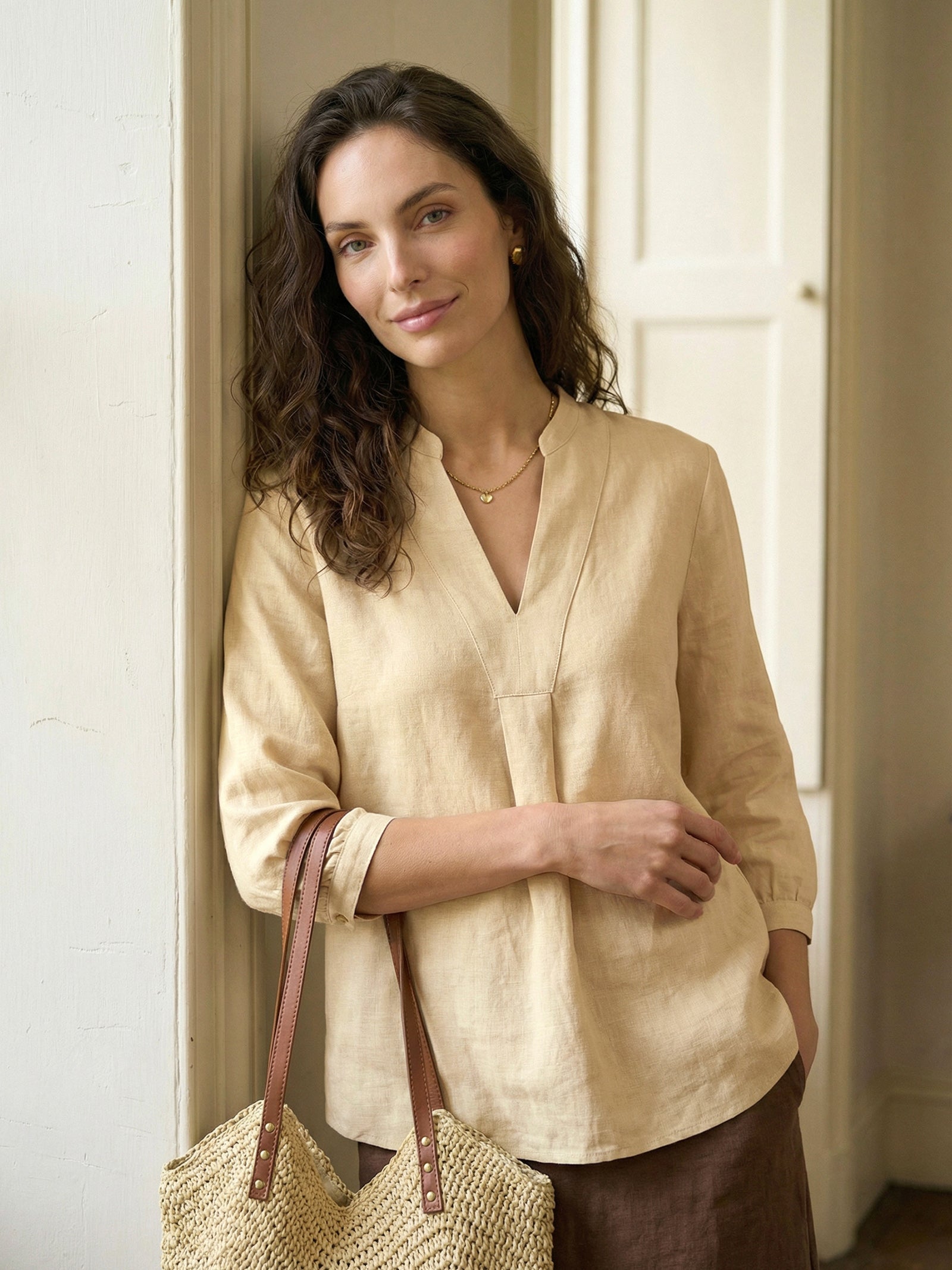 Leinen-Tunika mit V-Ausschnitt für Damen-Shirts for women-Alpenkind
