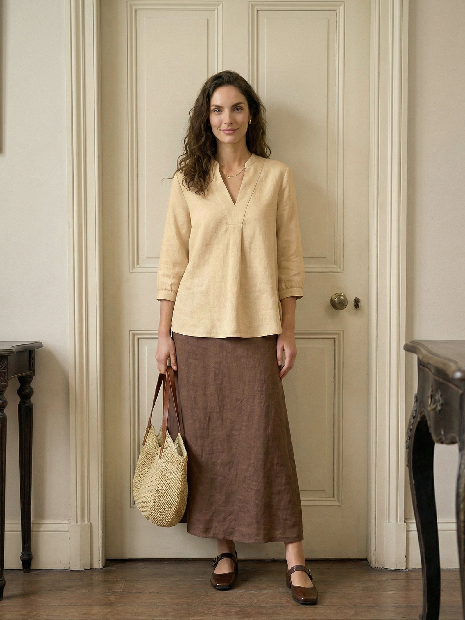 Leinen-Tunika mit V-Ausschnitt für Damen-Shirts for women-Alpenkind
