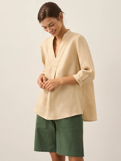Leinen-Tunika mit V-Ausschnitt für Damen-Shirts for women-Alpenkind