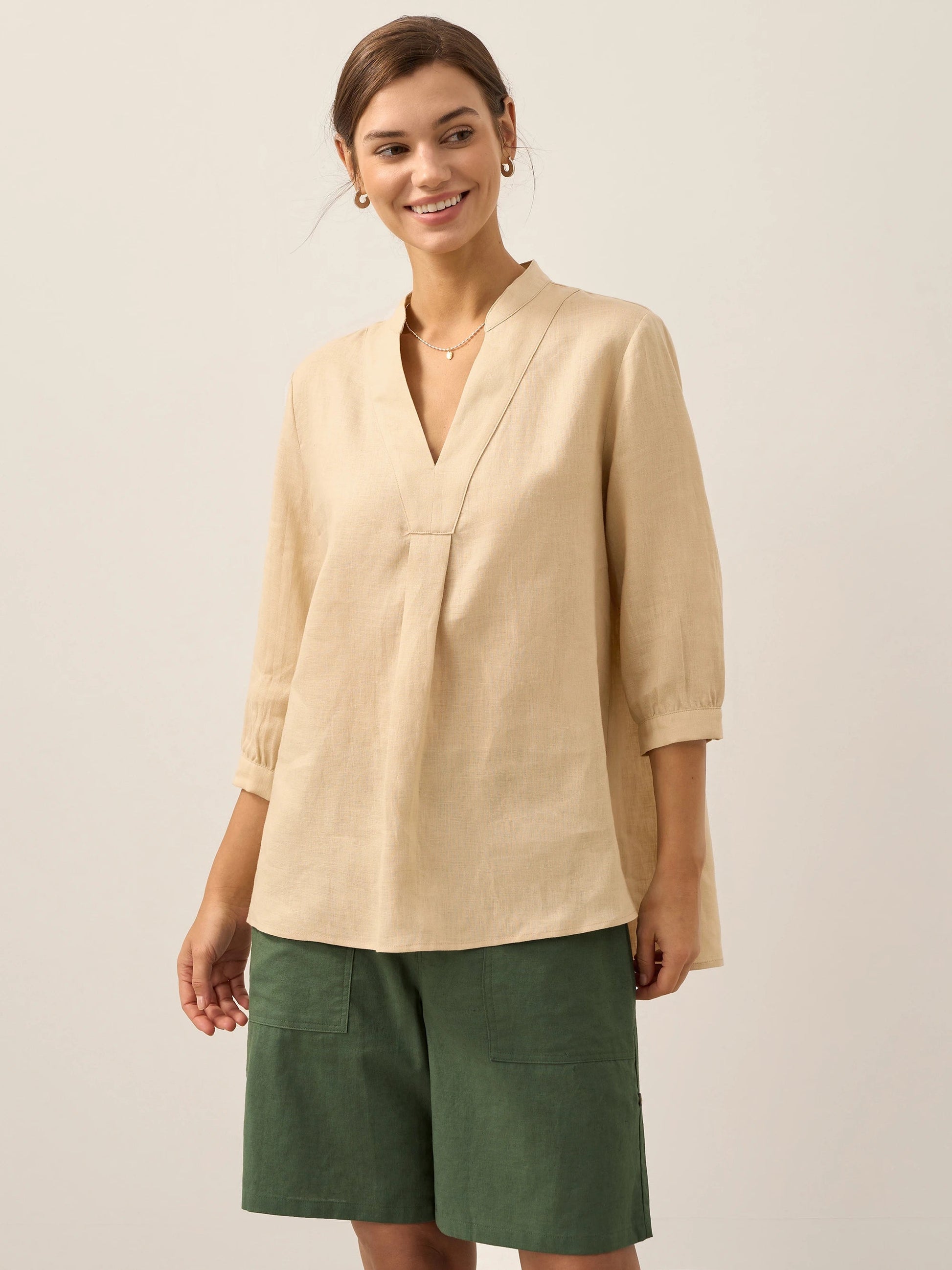 Leinen-Tunika mit V-Ausschnitt für Damen-Shirts for women-Alpenkind