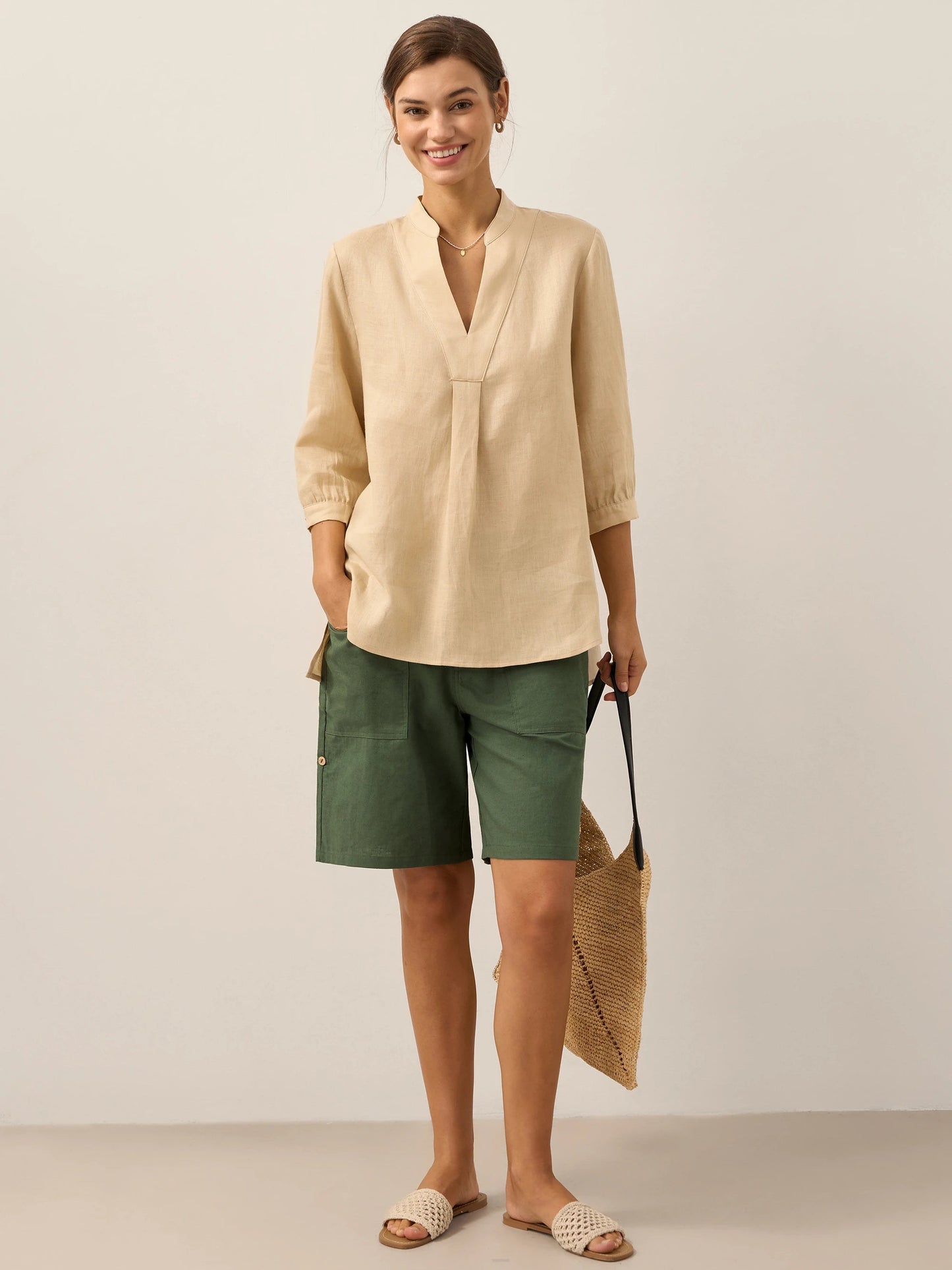 Leinen-Tunika mit V-Ausschnitt für Damen-Shirts for women-Alpenkind