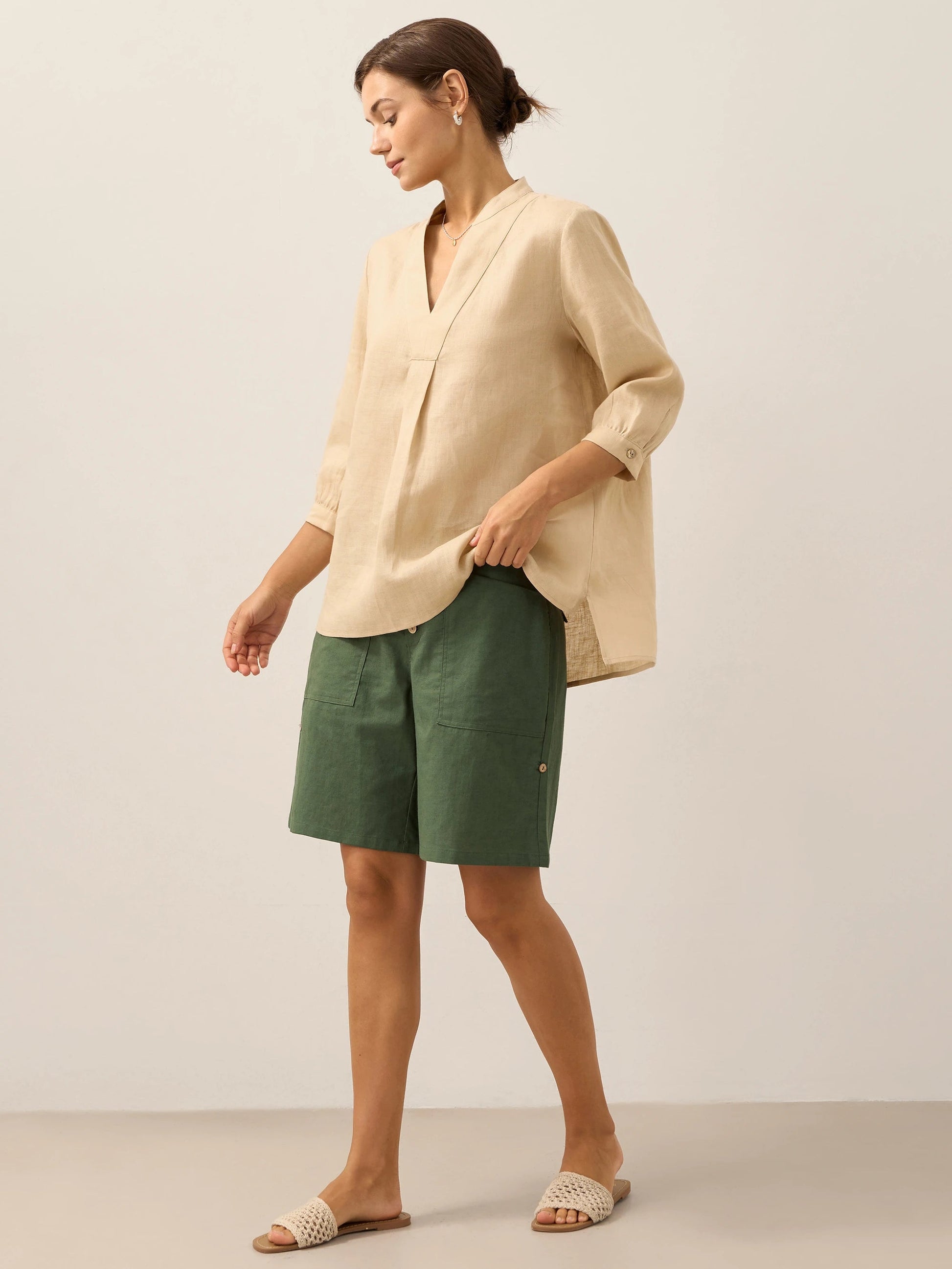 Leinen-Tunika mit V-Ausschnitt für Damen-Shirts for women-Alpenkind