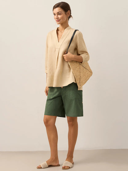 Leinen-Tunika mit V-Ausschnitt für Damen-Shirts for women-Alpenkind