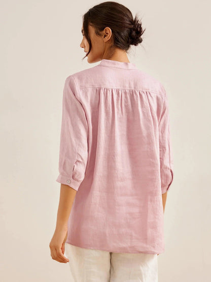 Leinen-Tunika mit V-Ausschnitt für Damen-Shirts for women-Alpenkind