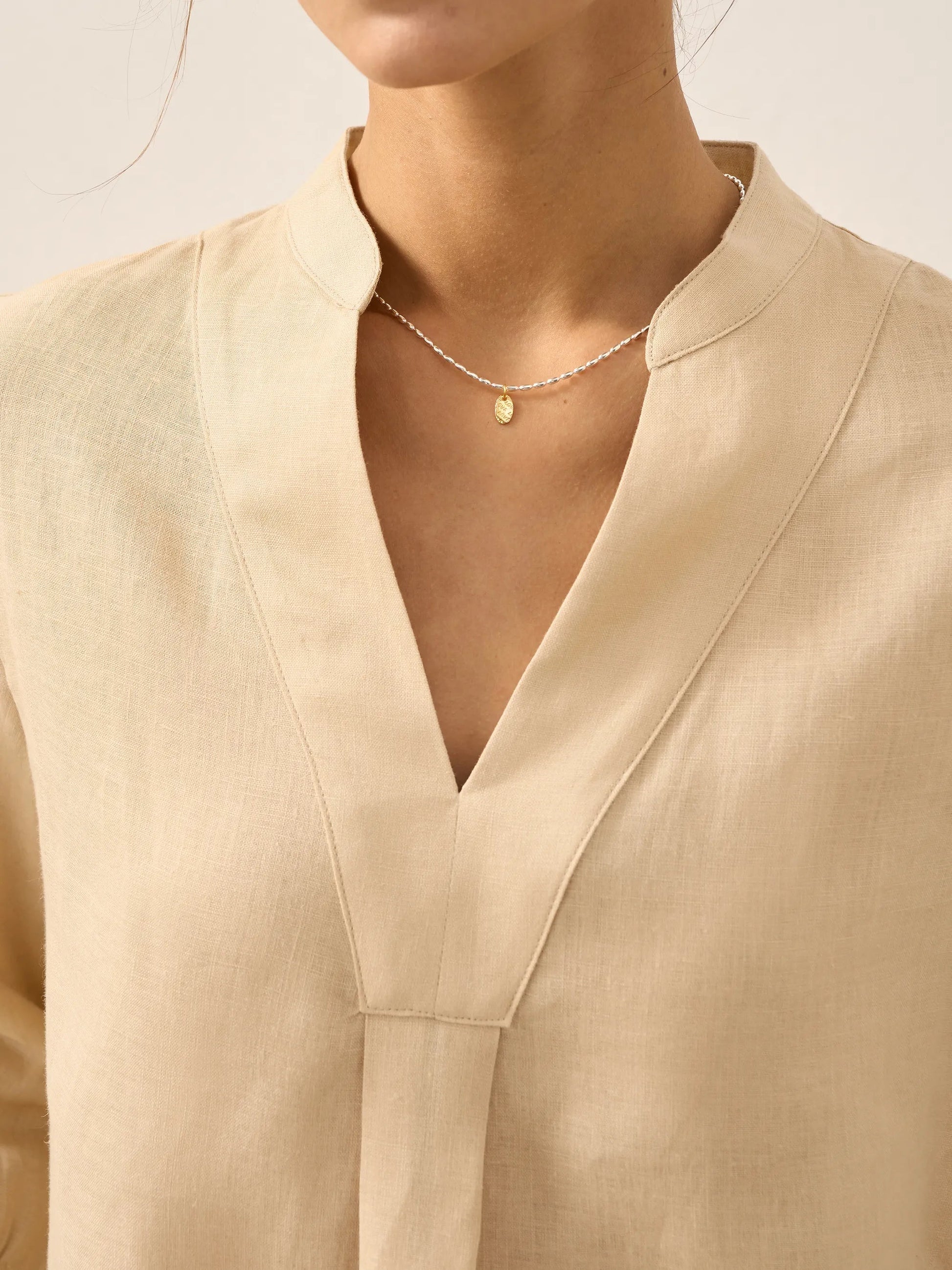 Leinen-Tunika mit V-Ausschnitt für Damen-Shirts for women-Alpenkind