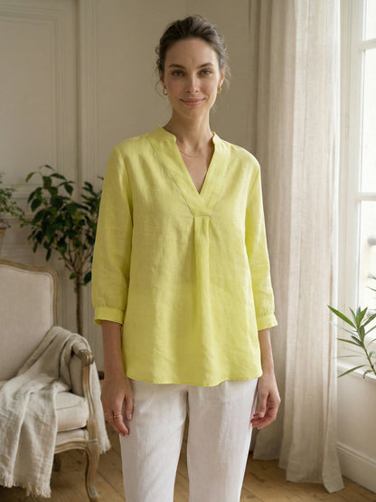 Leinen-Tunika mit V-Ausschnitt für Damen-Shirts for women-Alpenkind