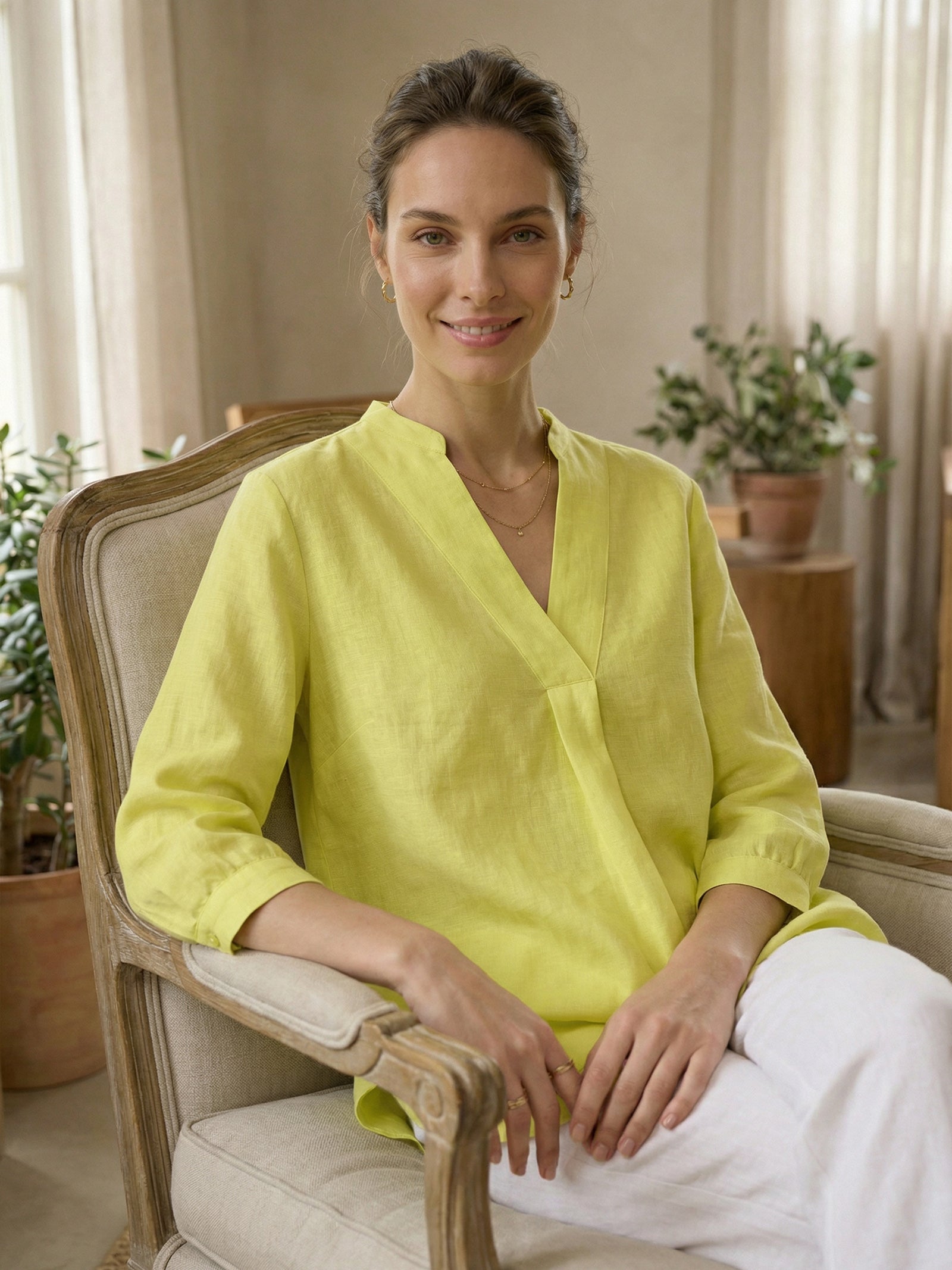 Leinen-Tunika mit V-Ausschnitt für Damen-Shirts for women-Alpenkind