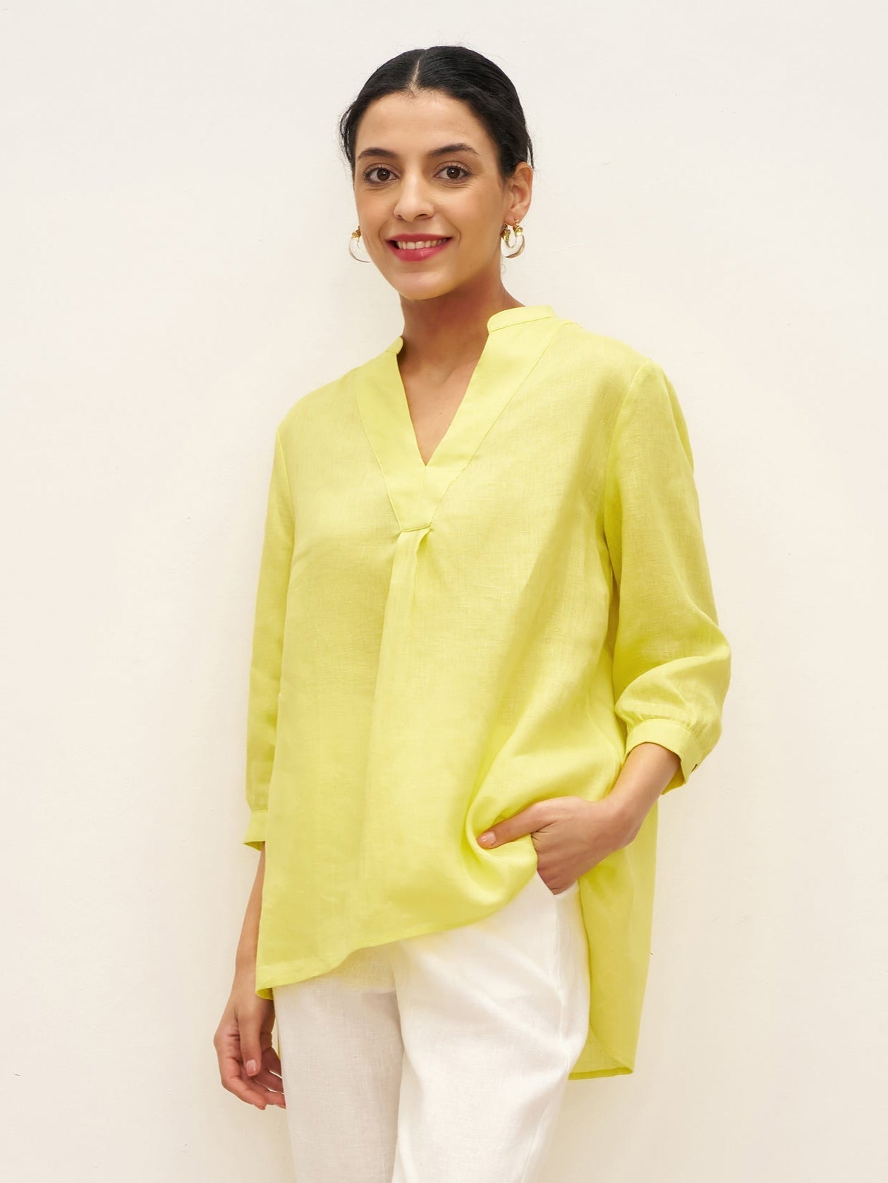 Leinen-Tunika mit V-Ausschnitt für Damen-Shirts for women-Alpenkind