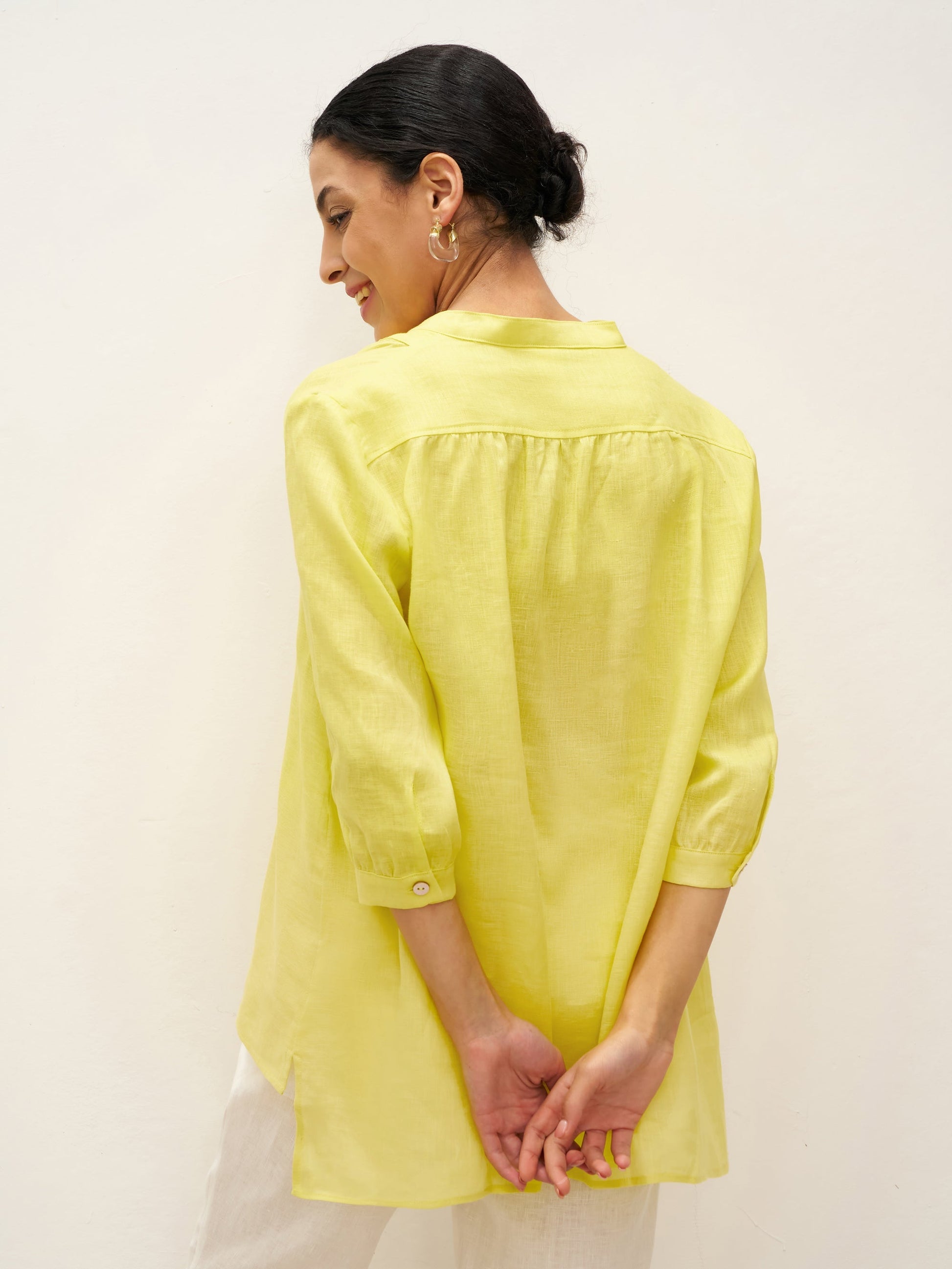 Leinen-Tunika mit V-Ausschnitt für Damen-Shirts for women-Alpenkind