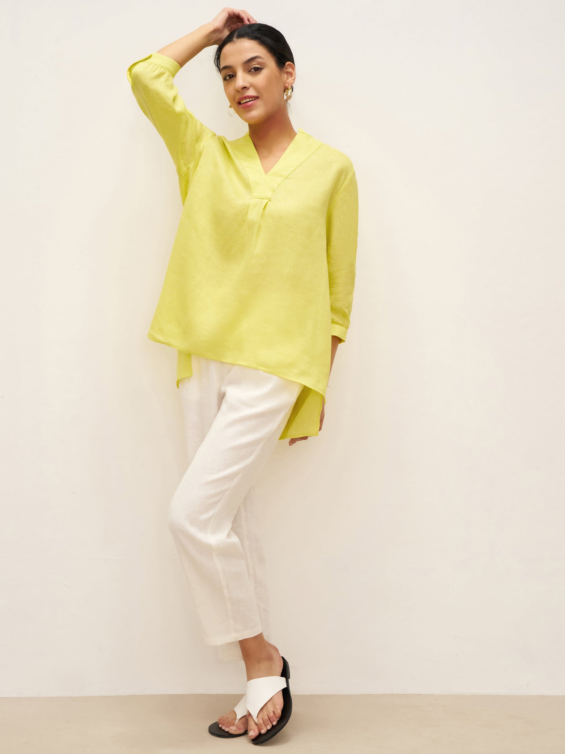 Leinen-Tunika mit V-Ausschnitt für Damen-Shirts for women-Alpenkind
