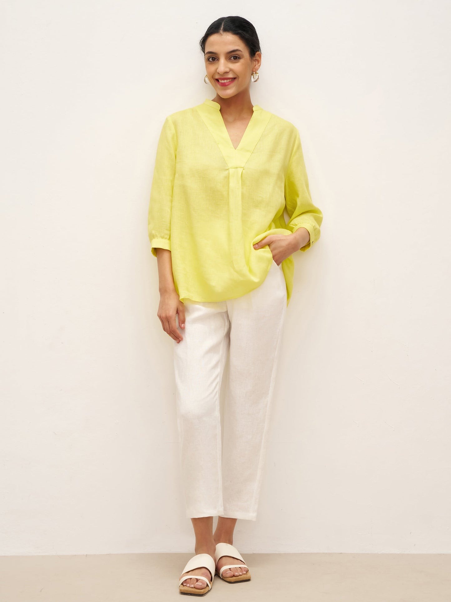 Leinen-Tunika mit V-Ausschnitt für Damen-Shirts for women-Alpenkind