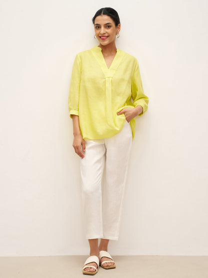 Leinen-Tunika mit V-Ausschnitt für Damen-Shirts for women-Alpenkind