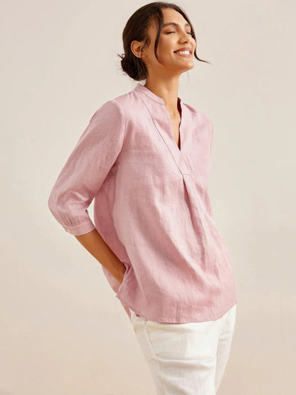 Leinen-Tunika mit V-Ausschnitt für Damen-Shirts for women-Alpenkind