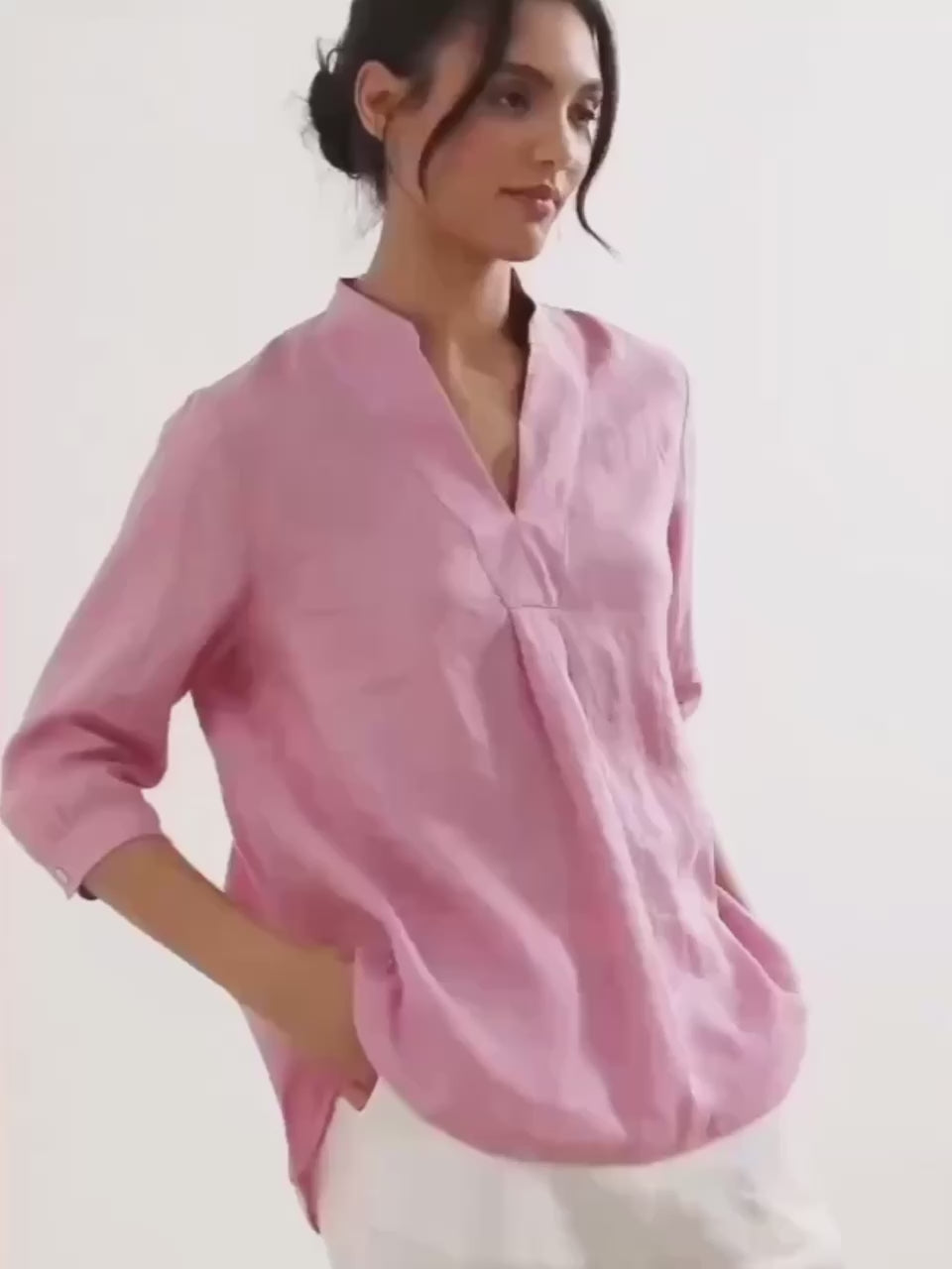 Leinen-Tunika mit V-Ausschnitt für Damen-Shirts for women-Alpenkind