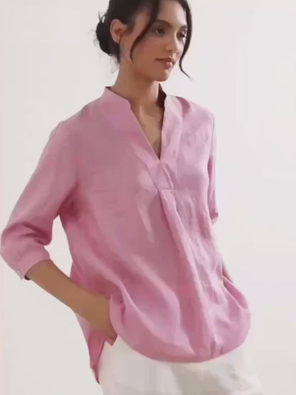 Leinen-Tunika mit V-Ausschnitt für Damen-Shirts for women-Alpenkind