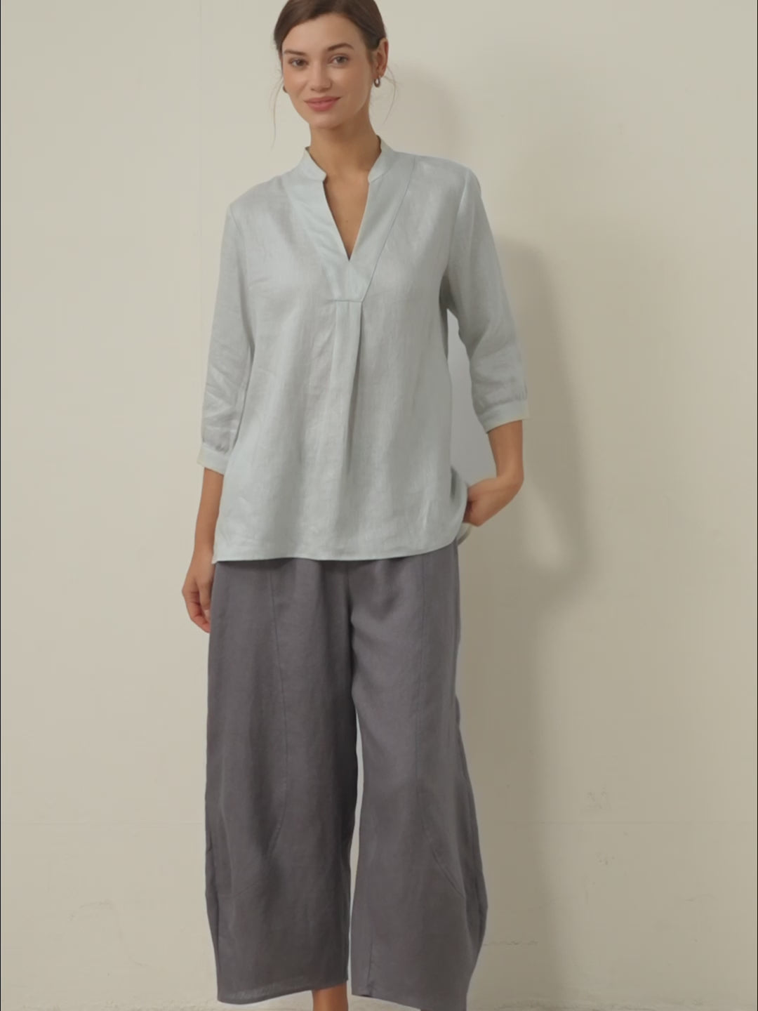 Leinen-Tunika mit V-Ausschnitt für Damen-Shirts for women-Alpenkind