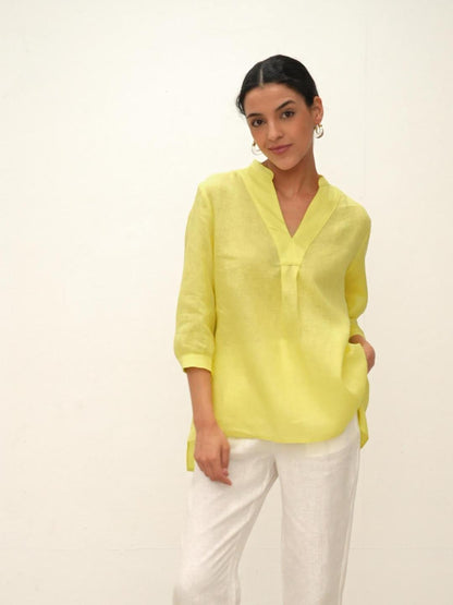 Leinen-Tunika mit V-Ausschnitt für Damen-Shirts for women-Alpenkind