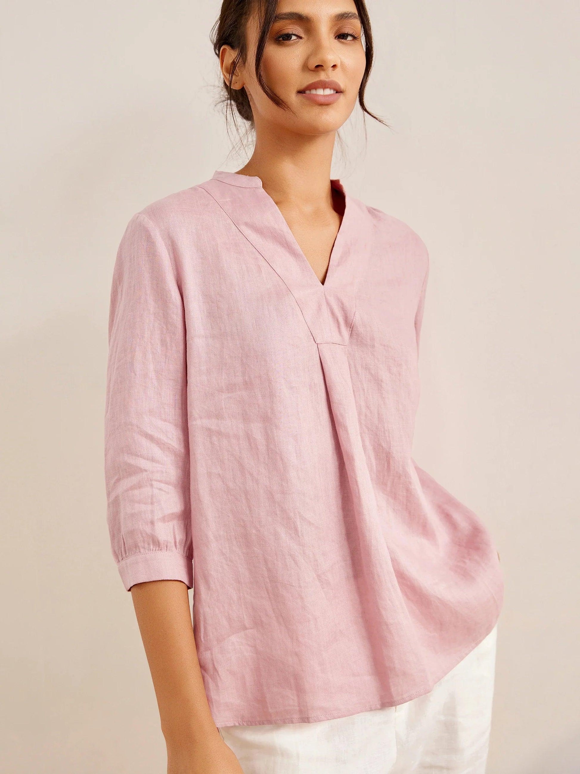 Leinen-Tunika mit V-Ausschnitt für Damen-Shirts for women-Alpenkind